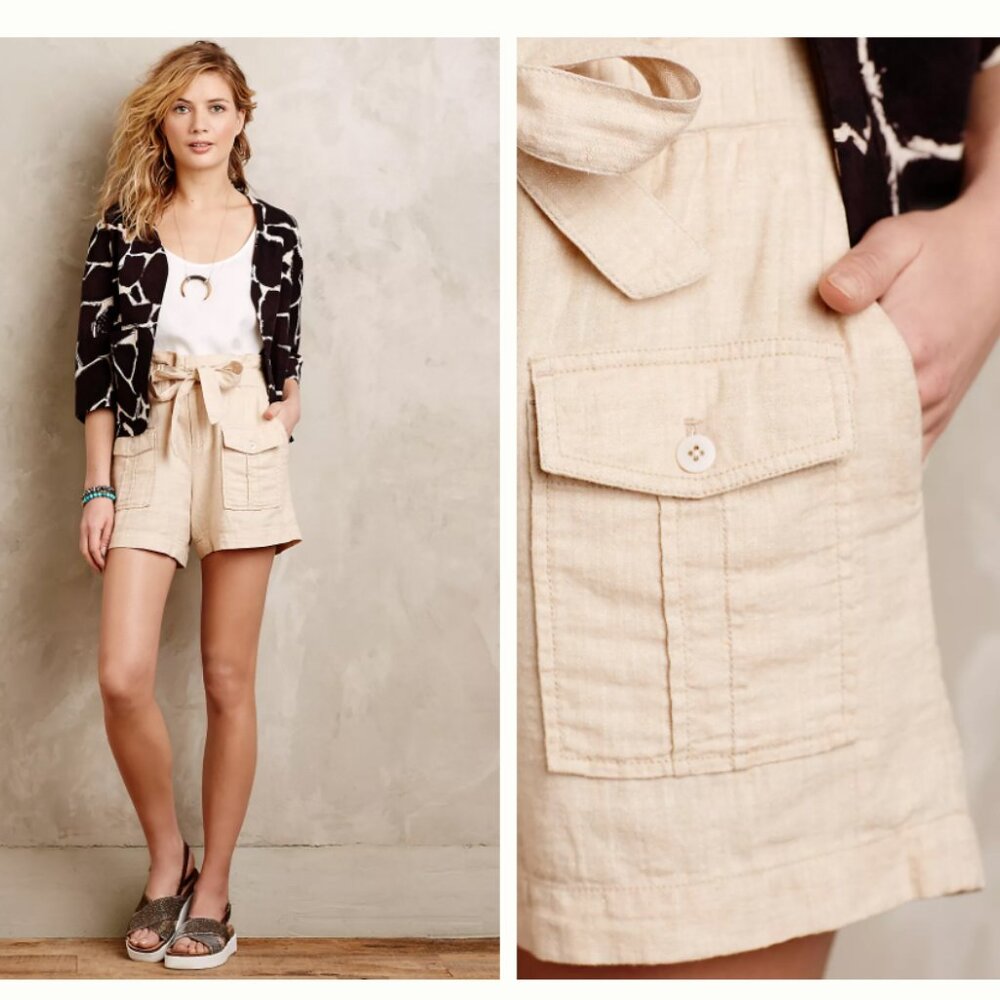 Elevenses Anthropologie Linen Blend Shorts Cream Tan Women's Small